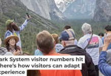 Crowds often form at popular places in U.S. national parks, like the entrance to Yosemite Valley in California. Jim West/UCG/Universal Images Group via Getty Images)